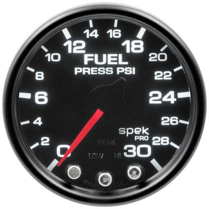 Autometer Spek-Pro Fuel Pressure Gauge 2 1/16in 30psi Stepper Motor W/Peak & Warn Black / Smoke / Black Universal | P31652