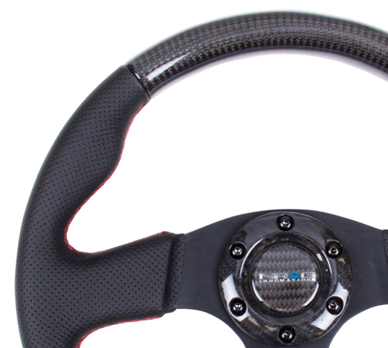 NRG Carbon Fiber Steering Wheel | 315mm Leather Trim w/Red Stitching