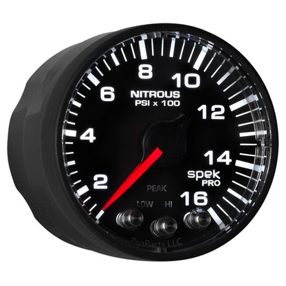 Autometer Spek-Pro Gauge Nitrous Press 2 1/16in 1600psi Stepper Motor W/Peak & Warn White/ Black Universal | P320328