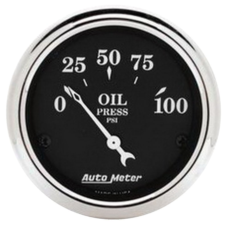 Autometer 2 1/16in 100PSI Old Tyme Black Electric Oil Pressure Gauge Universal | 1727