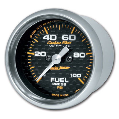 Autometer Carbon Fiber 52mm 100 PSI Electronic Fuel Pressure Gauge Universal | 4714