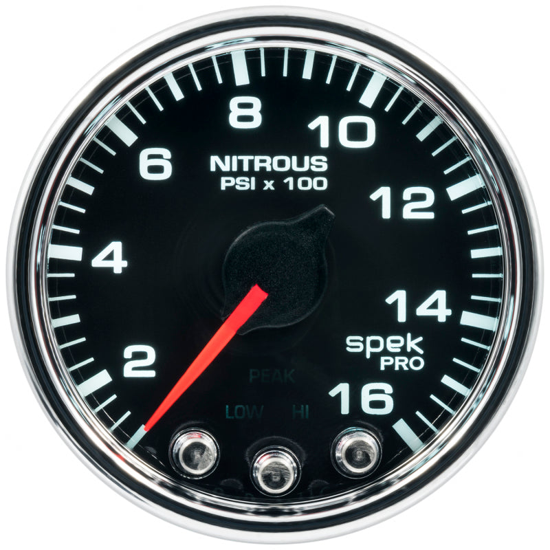 Autometer Spek-Pro Gauge Nitrous Press 2 1/16in 1600psi Stepper Motor W/Peak & Warn Black / Chrome Universal | P32031