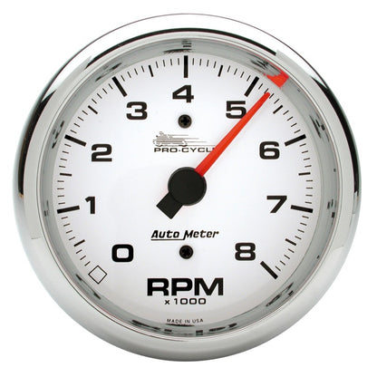 Autometer Pro-Cycle Gauge Tachometer 3 3/4in 8K Rpm 2&4 Cylinder White Universal | 19301