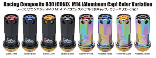 Project Kics 14x1.25 R40 Iconix Lock & Lug Nuts - Black w/Red Cap (16+4 Locks) | WRIA15KR