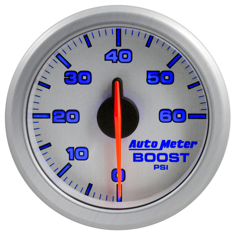 Autometer Airdrive 2-1/6in Boost Gauge 0-60 PSI Silver Universal | 9160-UL