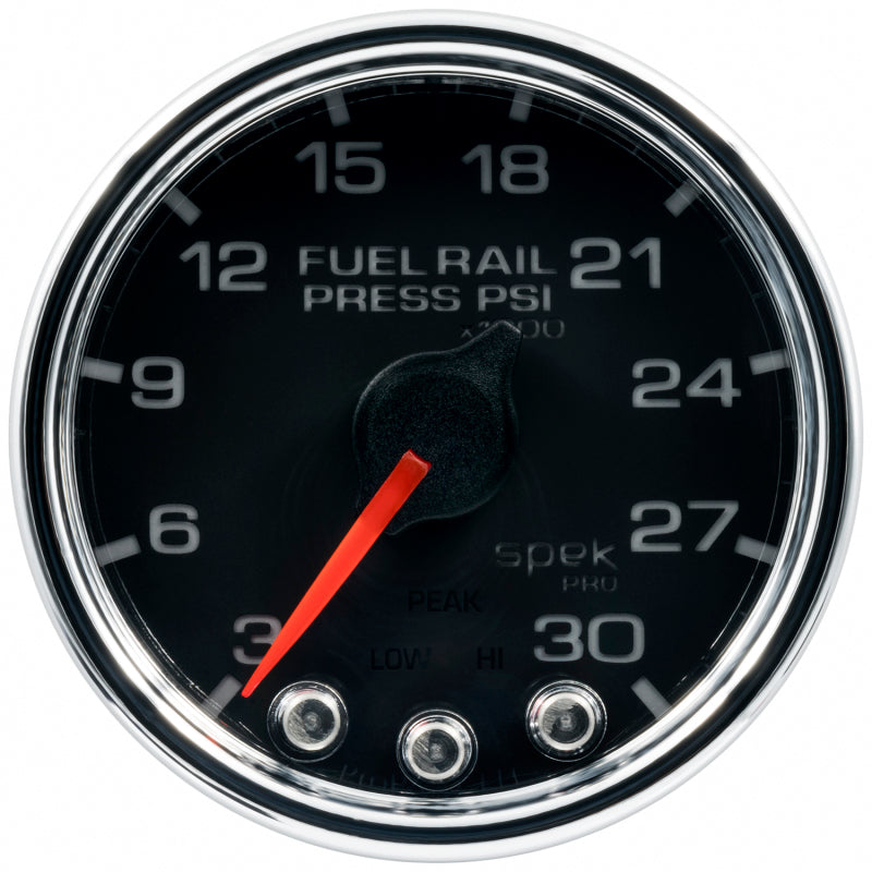 Autometer Spek-Pro Fuel Rail Pressure Gauge 2 1/16in 30Kpsi Stepper Motor W/Peak & Warn Black / Chrome Universal | P32131