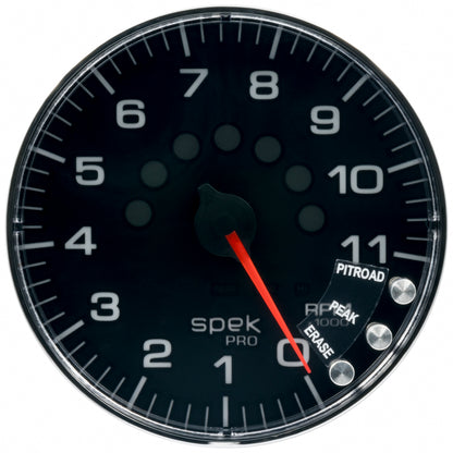 Autometer Spek-Pro Tachometer Gauge 5in 11K Rpm W/Shift Light & Peak Mem Black/Chrome Universal | P239318