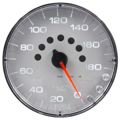 Autometer Spek-Pro Gauge Speedometer 5in 180 Mph Elec. Programmable Silver/Chrome Universal | P230218