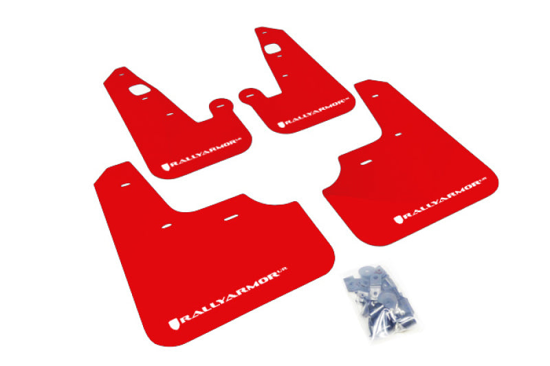Rally Armor UR Red Mud Flap w/ White Logo Mitsubishi Lancer 2007-2017 | MF8-UR-RD/WH