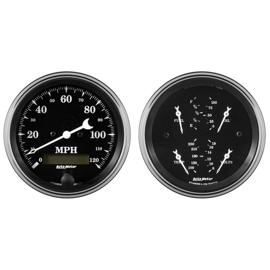 Auto Meter 2 pc. Gauge Kit Quad & Speedometer 3 3/8in Old Tyme Black Universal | 1700
