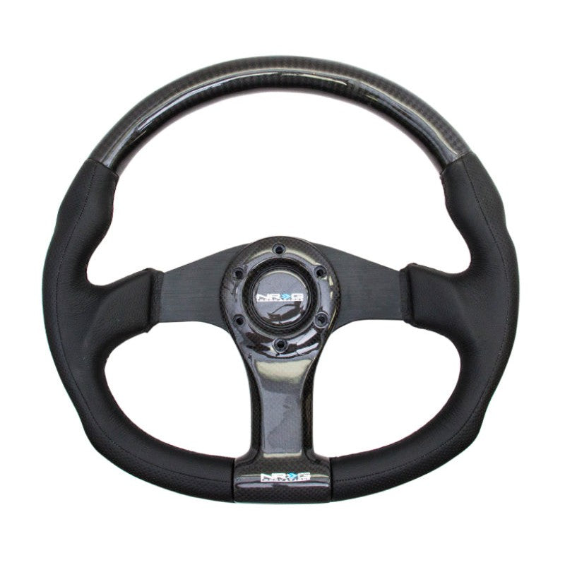 NRG Carbon Fiber Steering Wheel (350mm) Oval Shape Black w/Leather Trim