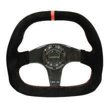 NRG Carbon Fiber Steering Wheel | 320mm Flat Btm. Blk Suede/Red Stitch w/CF Spokes & Red Center Mark