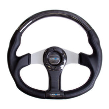 NRG Carbon Fiber Steering Wheel | 350mm Silver Oval Shape w/Leather Trim