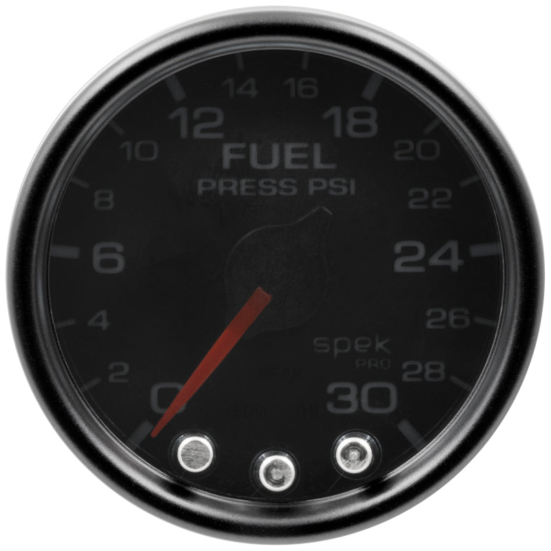 Autometer Spek-Pro Fuel Pressure Gauge 2 1/16in 30psi Stepper Motor W/Peak & Warn Black / Smoke / Black Universal | P31652