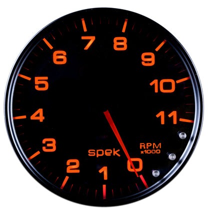 Autometer Spek-Pro Tachometer Gauge 5in 11K Rpm W/Shift Light & Peak Mem Black/Smoke/Black Universal | P23952