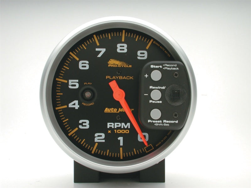 Autometer Pro-Cycle Gauge Tachometer 5in 9K Rpm Pedestal W/ Rpm Playback Black Universal | 19266