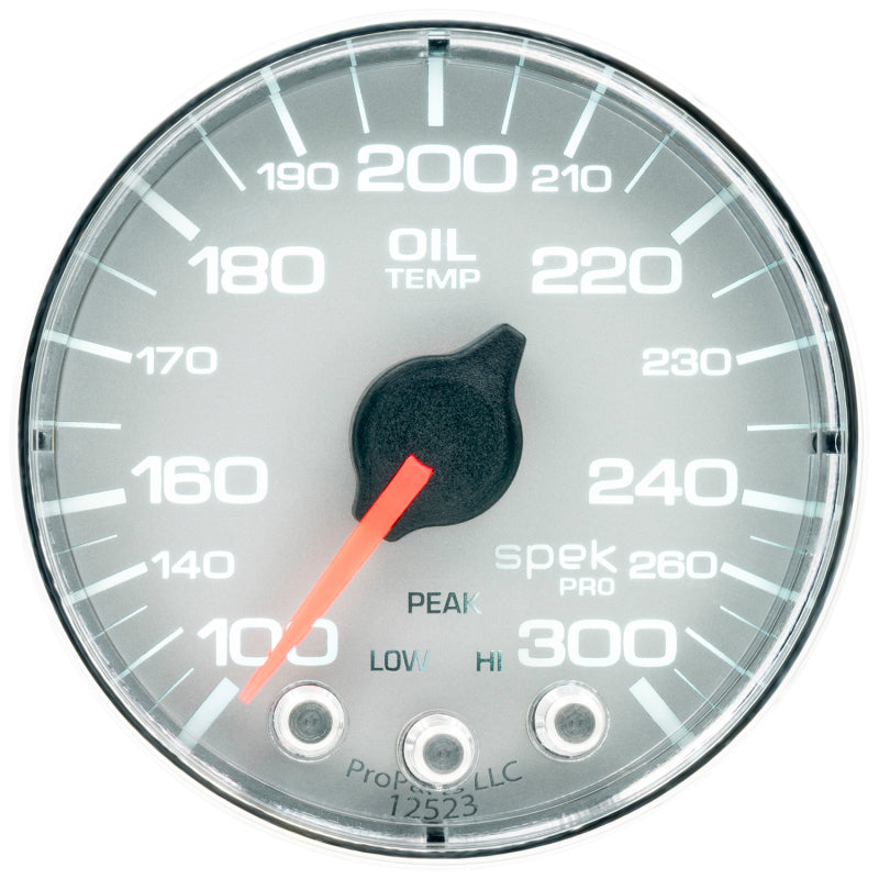Autometer Spek-Pro Gauge Oil Temperature 2 1/16in 300f Stepper Motor W/Peak & Warn Silver / Chrome Universal | P322218