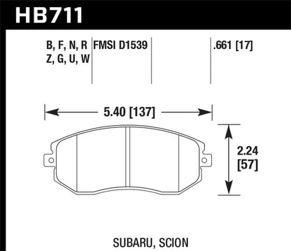 Hawk DTC-80 13 BRZ/13 Legacy 2.5i/13 Scion FR-S Front Race Brake Pads | HB711Q.661