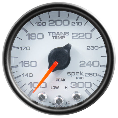 Autometer Spek-Pro Transmission Temperature Gauge 2 1/16in 300f Stepper Motor W/Peak & Warn White / Black Universal | P34212