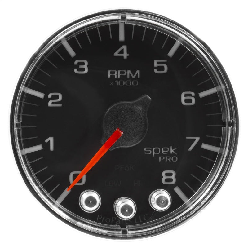 Autometer Spek-Pro Tachometer Gauge 2 1/16in 8K Rpm W/ Shift Light & Peak Mem Black / Chrome Universal | P334318