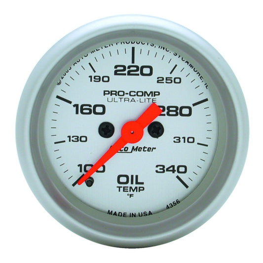 Autometer Ultra-Lite 52mm 100-340 degree F Full Sweep Electronic Oil Temperature Gauge Universal | 4356