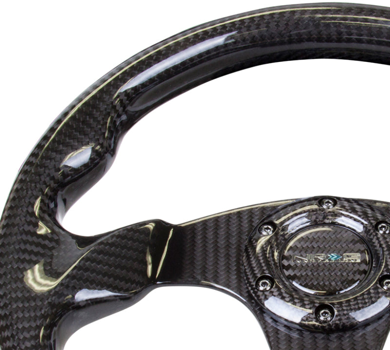 NRG Carbon Fiber Steering Wheel | 320mm Flat Bottom w/Shiny Black Carbon