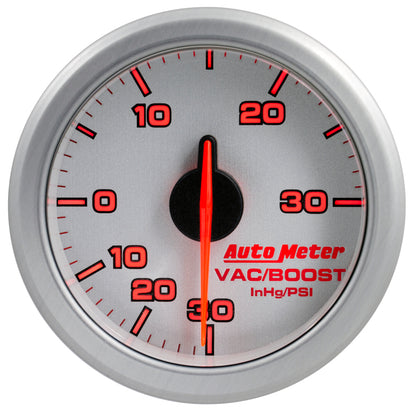 Autometer Airdrive 2-1/6in Boost/Vac Gauge 30in HG/30 PSI Silver Universal | 9159-UL