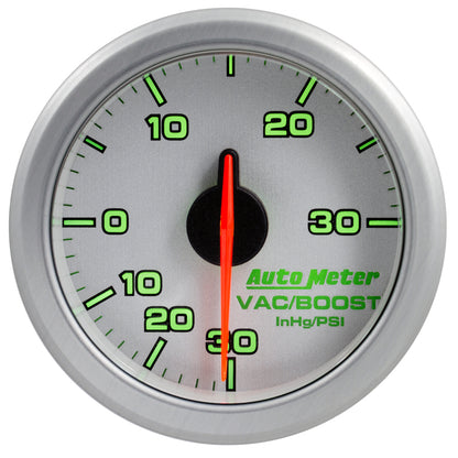 Autometer Airdrive 2-1/6in Boost/Vac Gauge 30in HG/30 PSI Silver Universal | 9159-UL