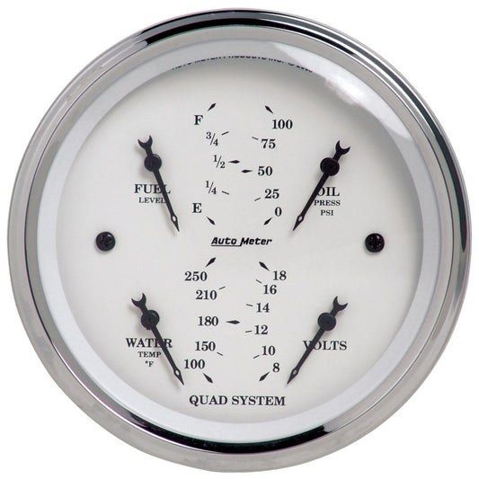 Autometer Old Tyme White 3-3/8in Short Sweep Electric Quad Gauge-Oil Press 0-100 PSI/Water Temp100 Universal | 1612