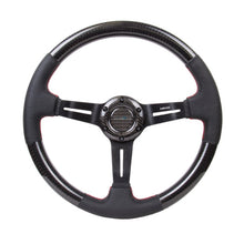 NRG Carbon Fiber Steering Wheel | 350mm /1.5in. Deep Leather Trim w/Red Stitch & Slit Cutout Spokes