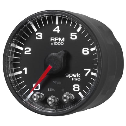 Autometer Spek-Pro Black 2 1/16 inch 8K RPM Tachometer w/ Shift Light and Peak Memory Universal | P334328