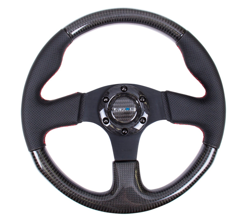 NRG Carbon Fiber Steering Wheel | 315mm Leather Trim w/Red Stitching