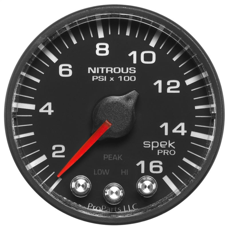 Autometer Spek-Pro Gauge Nitrous Press 2 1/16in 1600psi Stepper Motor W/Peak & Warn White/ Black Universal | P320328