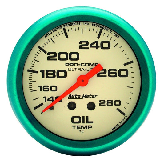 Autometer Ultra-Nite 66.7mm 140-280 Deg. F Mechanical Glow In The Dark Oil Temperature Gauge Universal | 4541