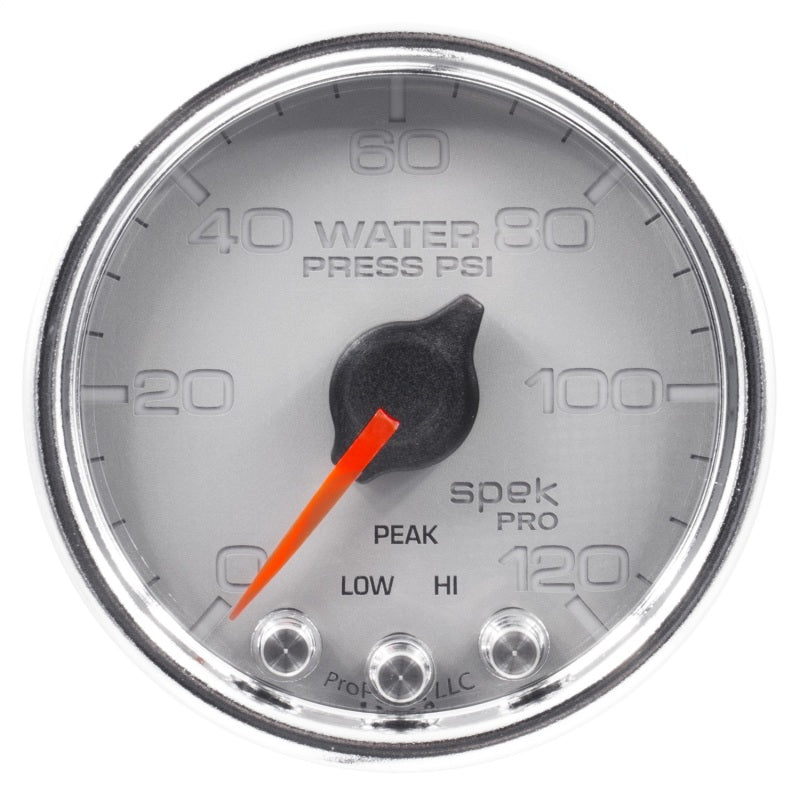 Autometer Spek-Pro Gauge Water Pressure 2 1/16in 120psi Stepper Motor W/Peak & Warn Silver / Chrm Universal | P34521