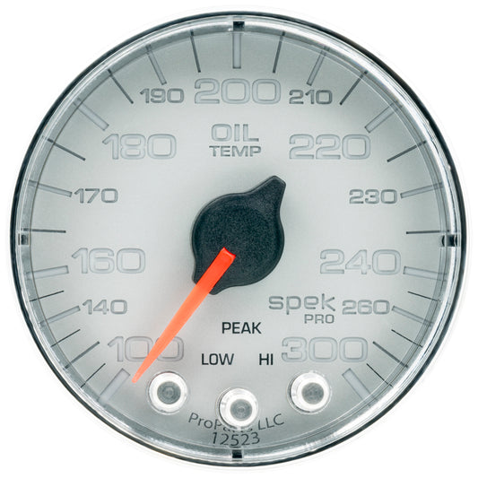 Autometer Spek-Pro Gauge Oil Temperature 2 1/16in 300f Stepper Motor W/Peak & Warn Silver / Chrome Universal | P322218