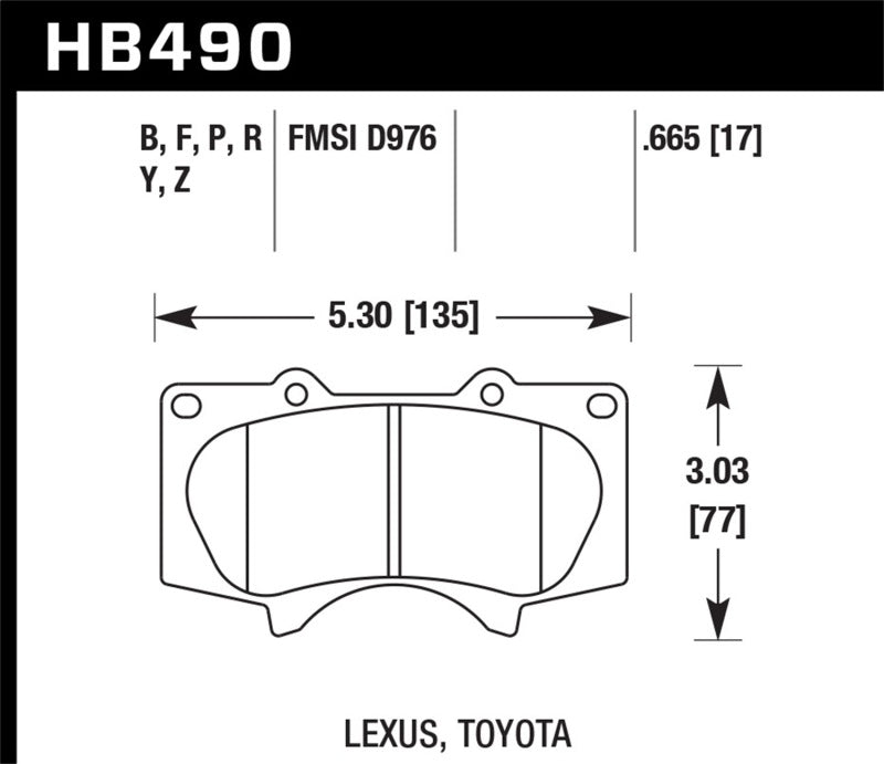 Hawk 00-06 Tundra / 03-16 4Runner Performance Ceramic Street Front Brake Pads | HB490Z.665