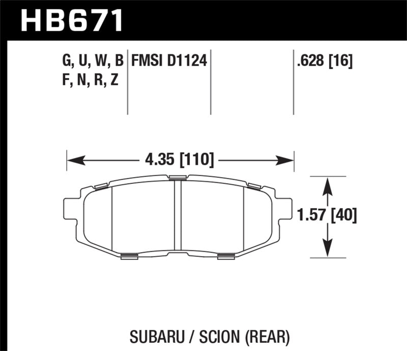 Hawk 13 Scion FR-S / 13 BRZ / 10-12 Legacy 2.5 GT/3.6R DTC-70 Race Rear Brake Pads | HB671U.628