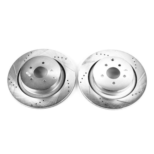 Power Stop Rear Evolution Drilled & Slotted Rotors Pair Infiniti G37 2008-2013 / FX50 2009-2013 / M37 2011-2013 / M37X 2013 / M56 2011-2013 / M56X 2013 / Q50 2014+ / Q60 2014-2019 / Q70 2014-2019 / Nissan 350Z 2009 / 370Z 2009-2019 | JBR1386XPR