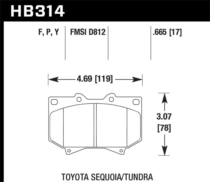 Hawk 03 Tundra 3.4L/4.7L / 01-02 Sequoia 4.7L HPS Street Front Brake Pads | HB314F.665