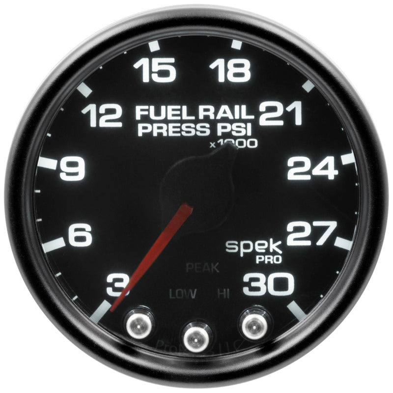 Autometer Spek-Pro Fuel Rail Pressure Gauge 2 1/16in 30Kpsi Stepper Motor W/Peak & Warn Black / Smoke / Black Universal | P32152