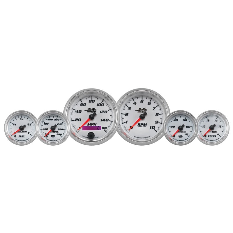 Autometer Pro-Cycle Gauge Kit 6 Pc. Kit 3 3/8in & 2 1/16in Bagger White Universal | 19701