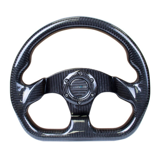 NRG Carbon Fiber Steering Wheel (320mm) Flat Bottom w/Shiny Black Carbon