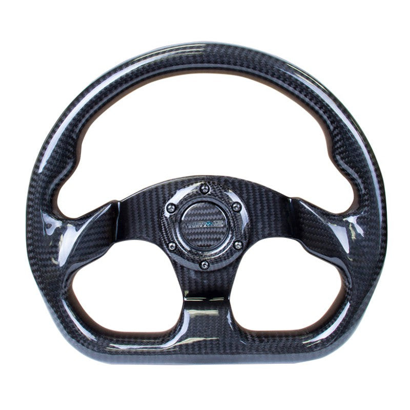 NRG Carbon Fiber Steering Wheel | 320mm Flat Bottom w/Shiny Black Carbon