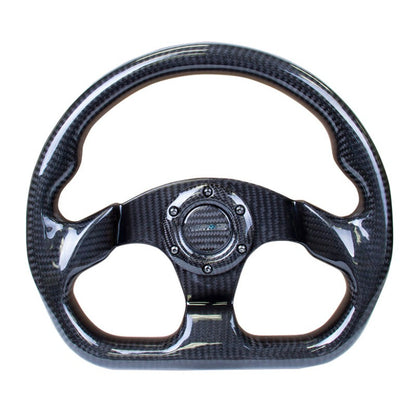 NRG Carbon Fiber Steering Wheel | 320mm Flat Bottom w/Shiny Black Carbon