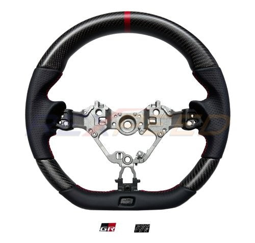 Rexpeed 2022+ GR86 / BRZ Carbon Fiber BLACK Leather Steering Wheel (Gloss) | FR79