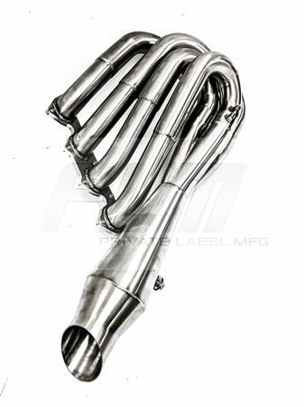 PLM Power Driven B-Series Hood Exit Race Header with 4-1 Megaphone B18 B20 | PLM-HB-HOOD-HEADER-SHIELD