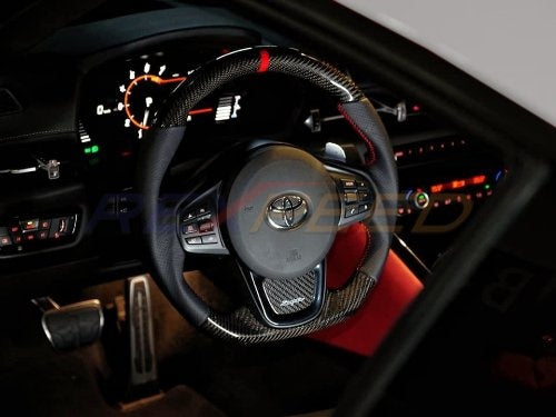 Rexpeed 2020+ Supra GR Carbon Fiber BLACK Leather Steering Wheel (Gloss) | TS47