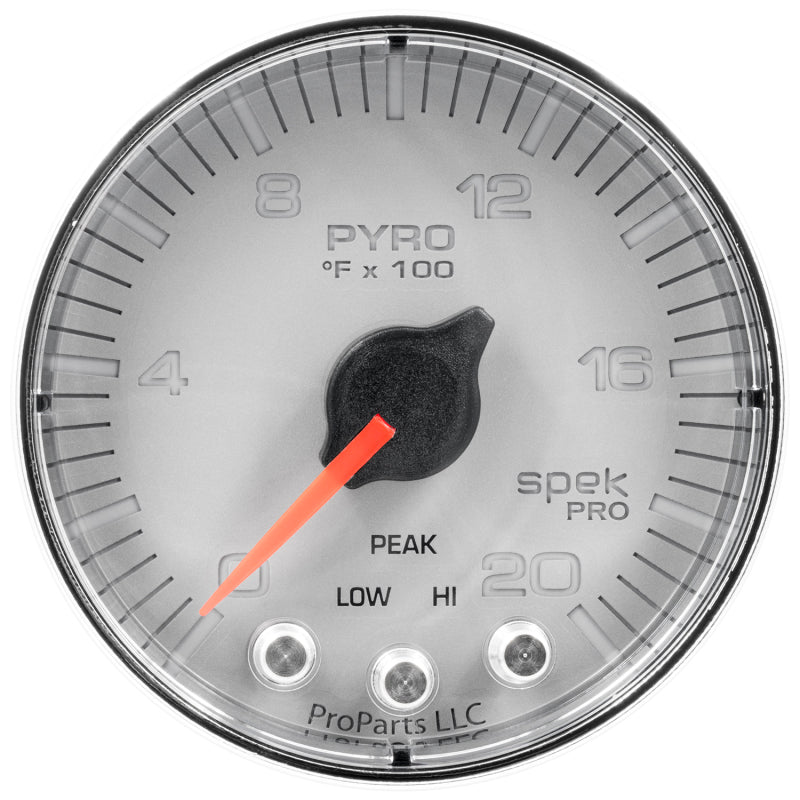 Autometer Spek-Pro EGT Gauge Pyro. 2 1/16in 2000f Stepper Motor W/Peak & Warn Silver / Chrome Universal | P310218