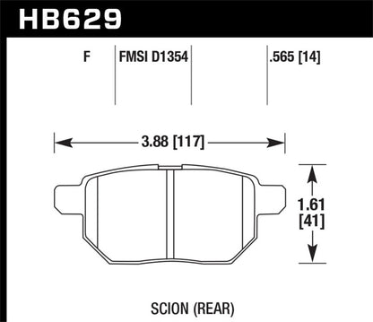 Hawk 08-11 Scion xB / 09-10 Toyota Corolla / 09-10 Matrix / 10 Prius  HPS Street Rear Brake Pads | HB629F.565